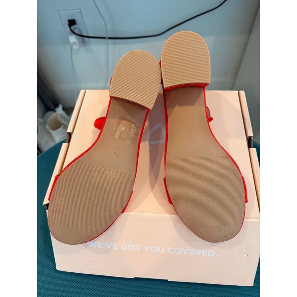 Red Scalloped Suede Block Heel - Picture 3 of 4